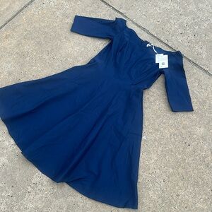 Grace Karin 3/4 Sleeve Off Shoulder Pleated Fit & Flare A-Line Dress Navy Large